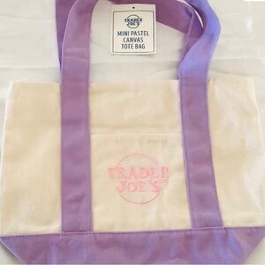 Trader Joe's Cream and Lavender Mini Canvas Tote Bag